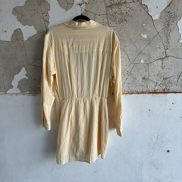 Free People Butter Yellow Textured Tunic Mini Dress Tie Front Boho Style Small - Picture 8 of 9